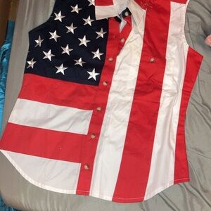 Scully Red and White Sleeveless Shirt